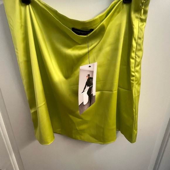 Naked Wardrobe Bright Green Satin Mini Skirt - Picture 1 of 7